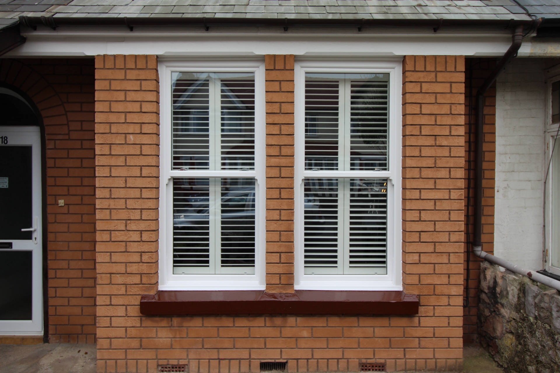 White wooden shutter, outside, open